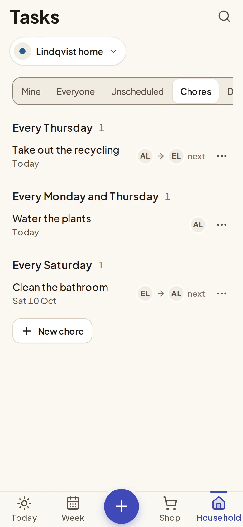 Chores that rotate between household members